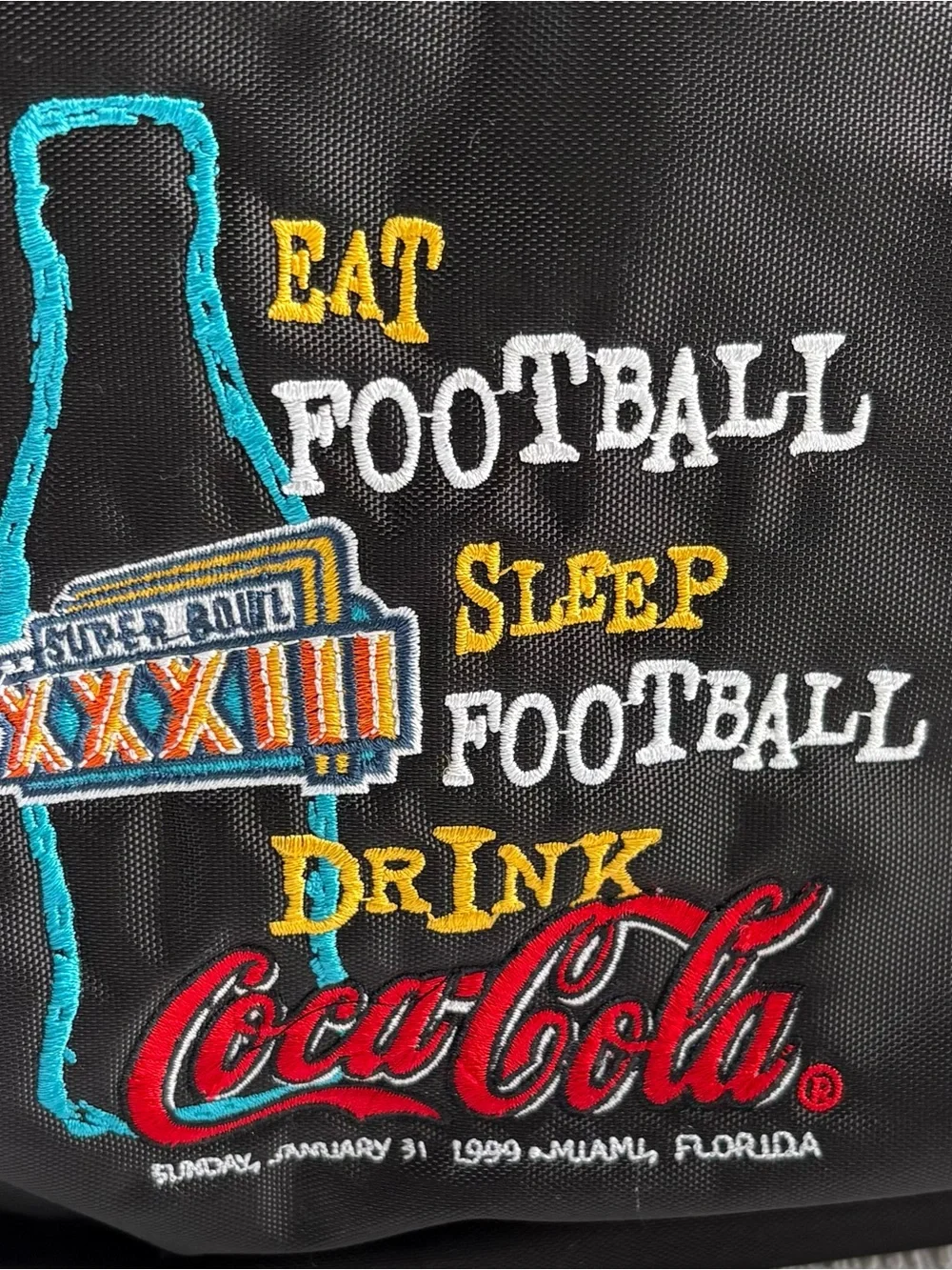 Vintage Super Bowl XXXIII x Coca-Cola Black Duffel Bag 1999 Miami Florida Bronco